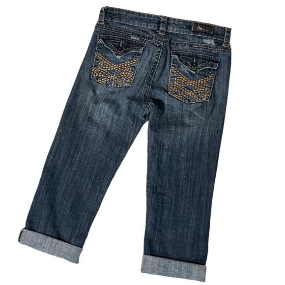 Malibu Women's Juniors Size 5 Blue Cropped Distressed Dark Stretch Denim Jeans - Picture 7 of 15